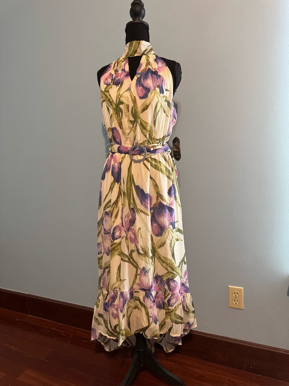 NWT SC Society, elegance purple with a green on a cream color dress
